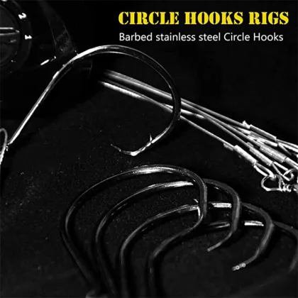 Saltwater Steel Circle Hook Rigs with Swivel Link for Catfish and Bass