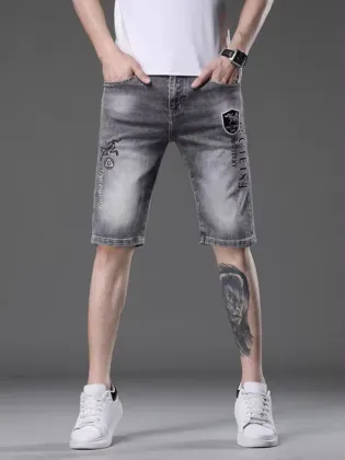 Men's Solid Color Casual Denim Shorts - Board Shorts for Beach