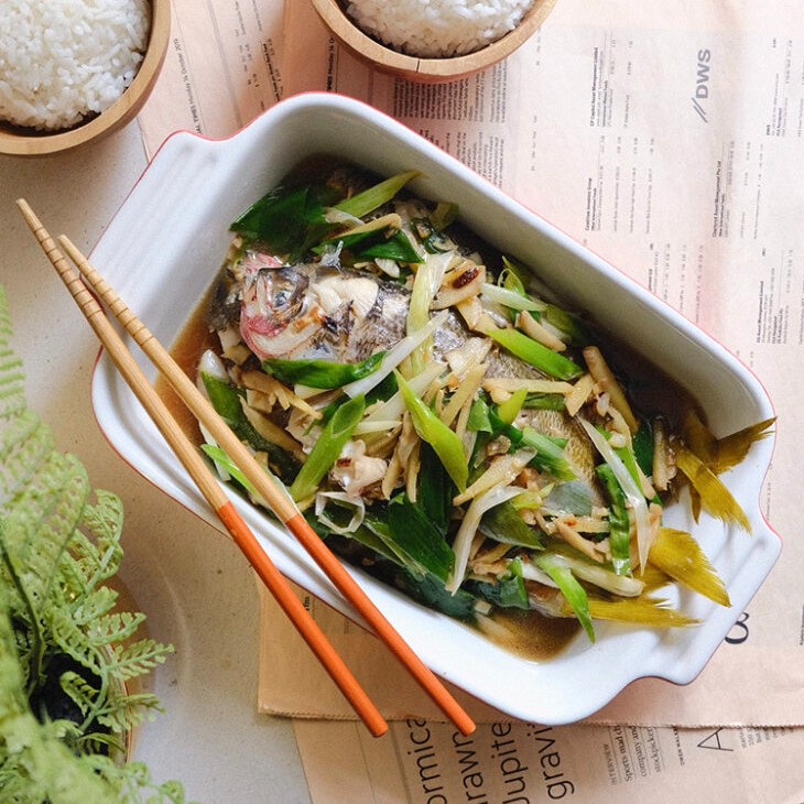 Steamed Yellowtail Snapper with Ginger Soy Sauce