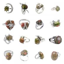 Assortiment des anneaux de perles Unakite Anneau de forme de chouette pour les femmes Unakite Heart Rings For Girl Women Wedding Adjustable Anneau