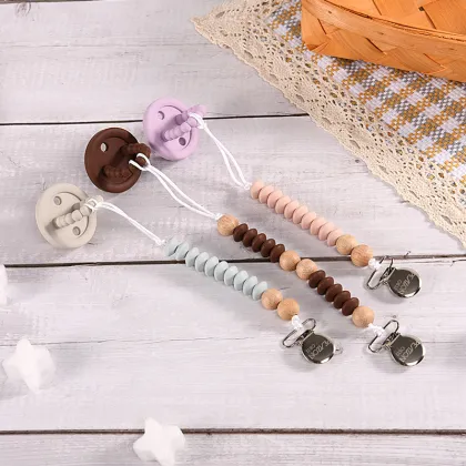 colorful Solid silicone baby pacifier with chain clip