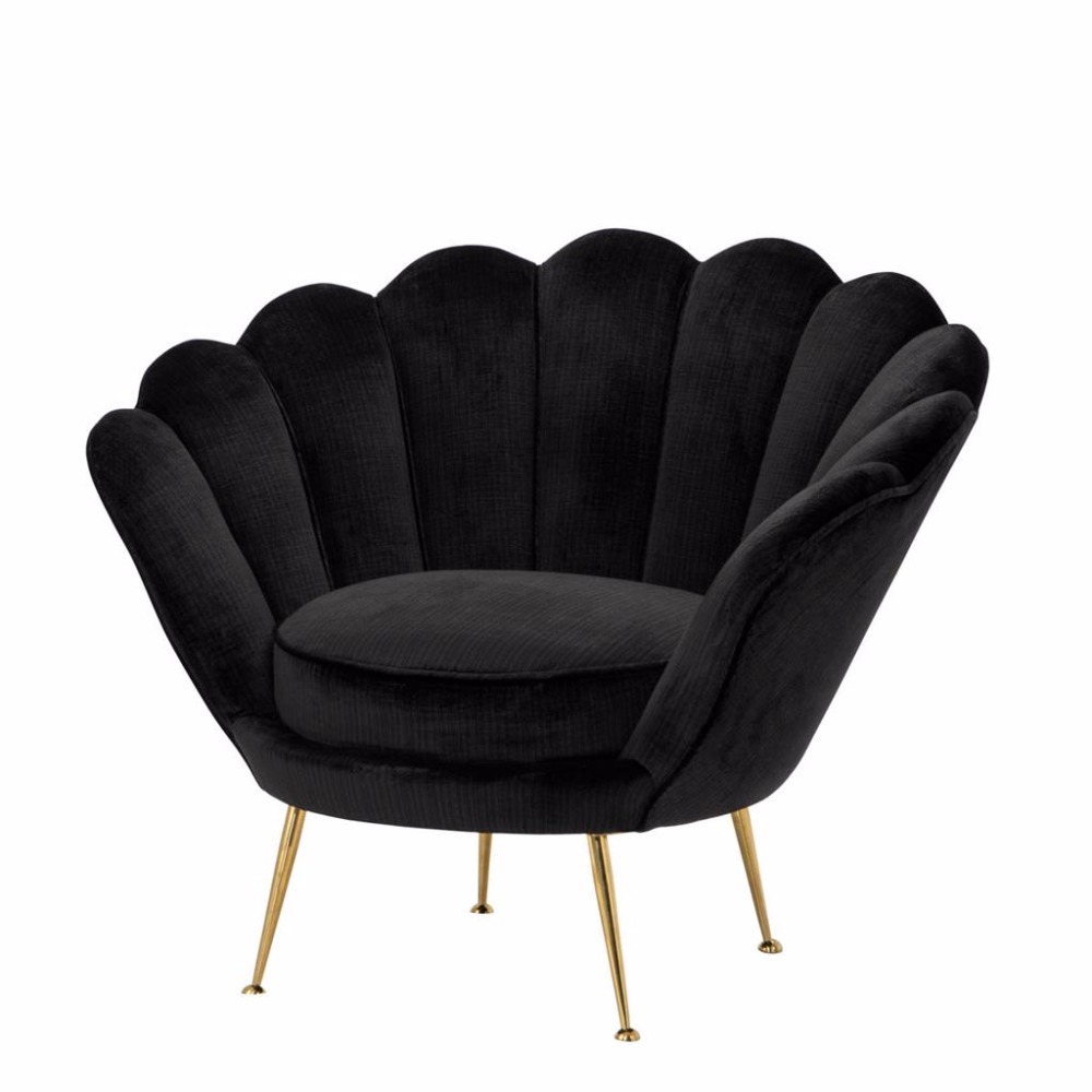 Chaise de luxe en fauteuil en velours noir en velours noir