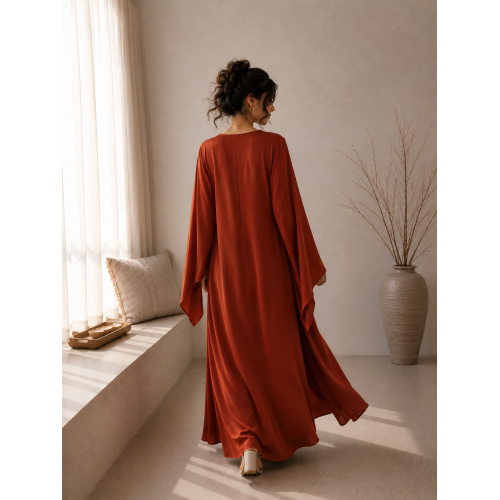 منجوق نارنجی قرمز ساتن دو نفره Kaftan Abaya