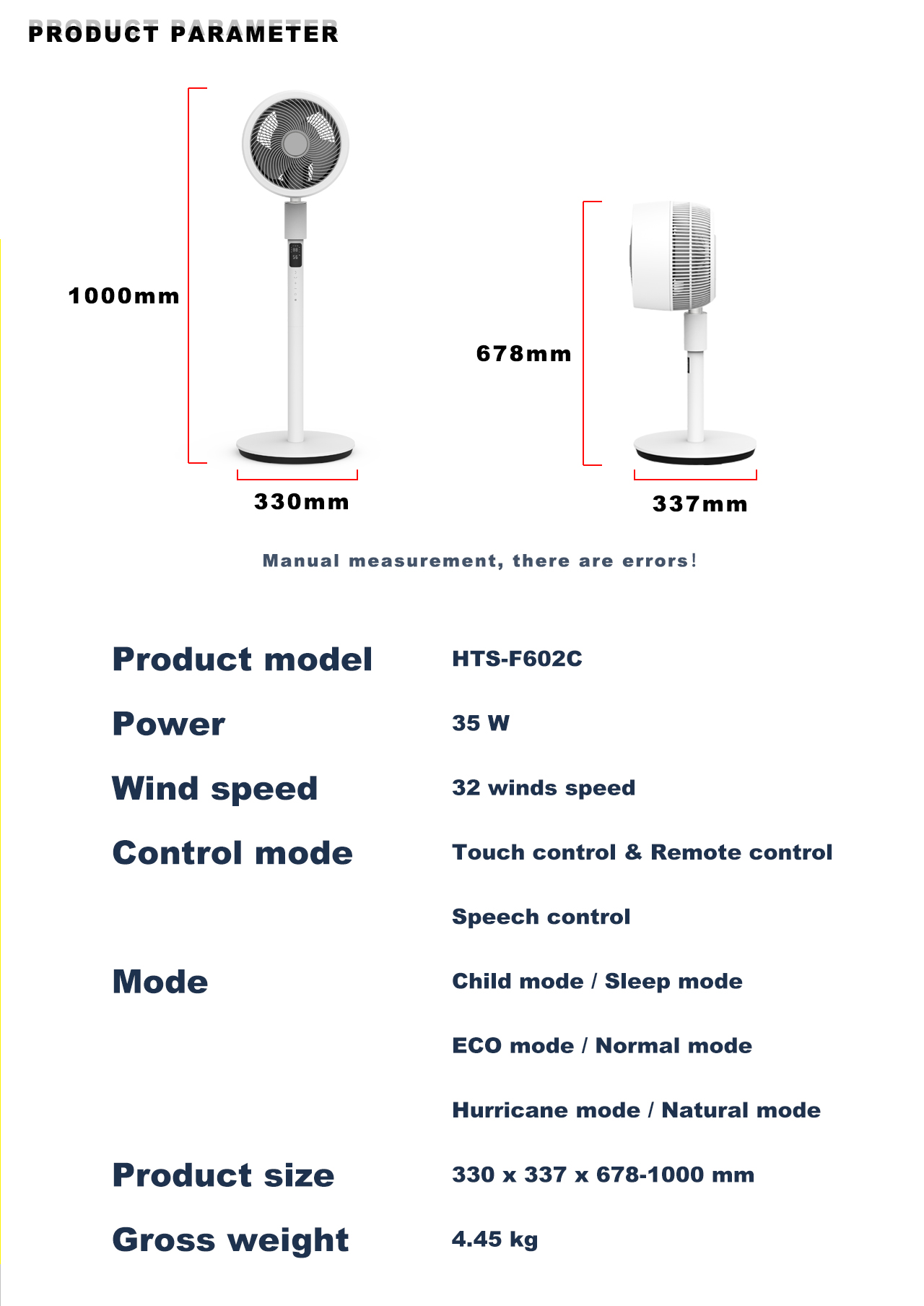 HTS-F602C Circulator Fan specification