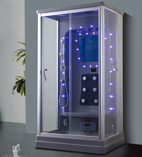 Rectangular One Person Blue Glass Steam Shower Room