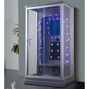Black French Shower Doors Rectangular One Person Blue Glass Steam Shower Room