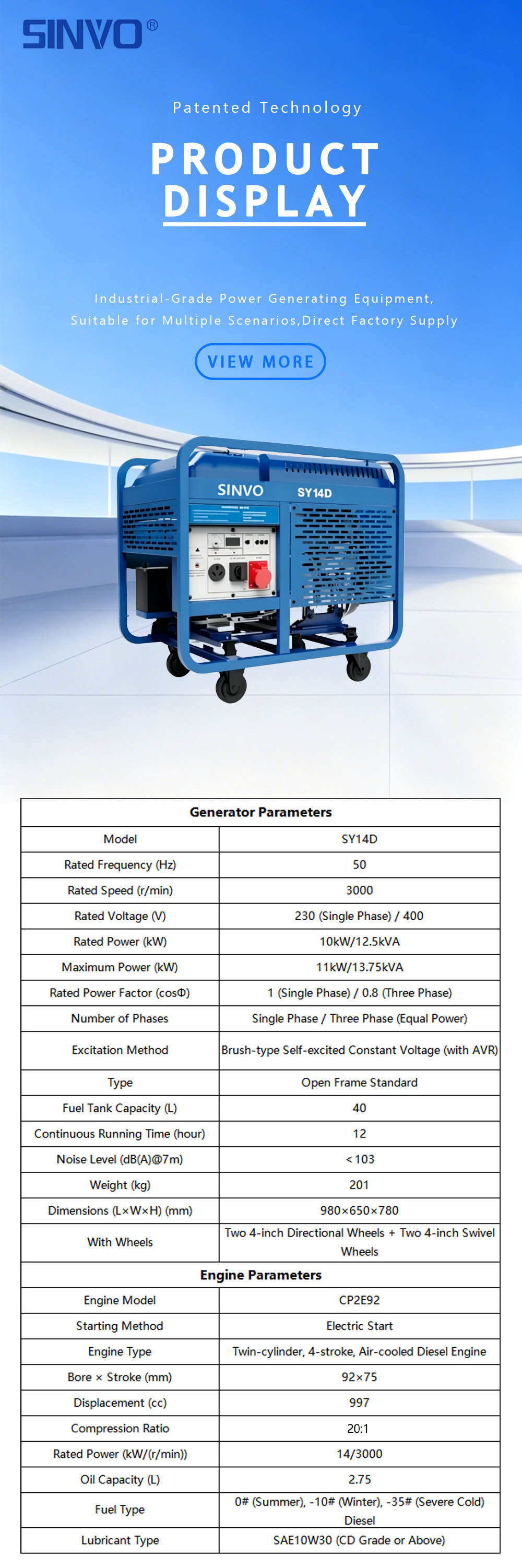 29.SY14D Four-Wheel Open Frame Single & Three Phase Twin-Cylinder Diesel Generator Set 000