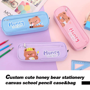 Custom cute honey bear style stationery canvas pencil case for school girls