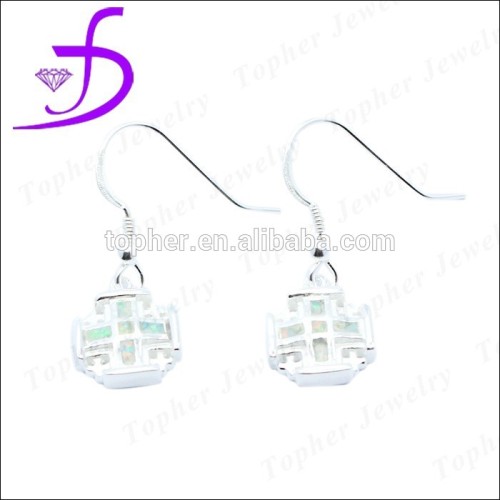 silver fashion jewelry design-cross shaped opal earring hook