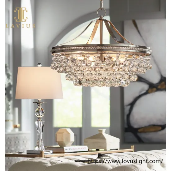 Round stainless steel crystal chandelier Concise style design pendant light for living room bedroom