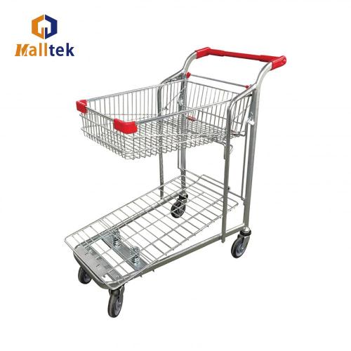 Double Layer Metal Supermarket Warehouse Hand Trolley
