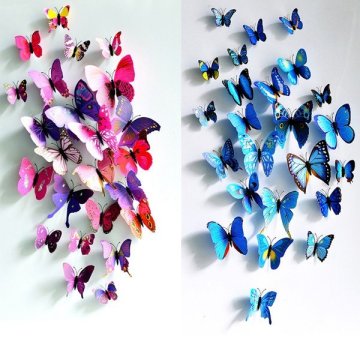 Promotion custom Home Decor Art Applique 12Pcs Fridge Magnet 3D Butterfly Wall Sticker