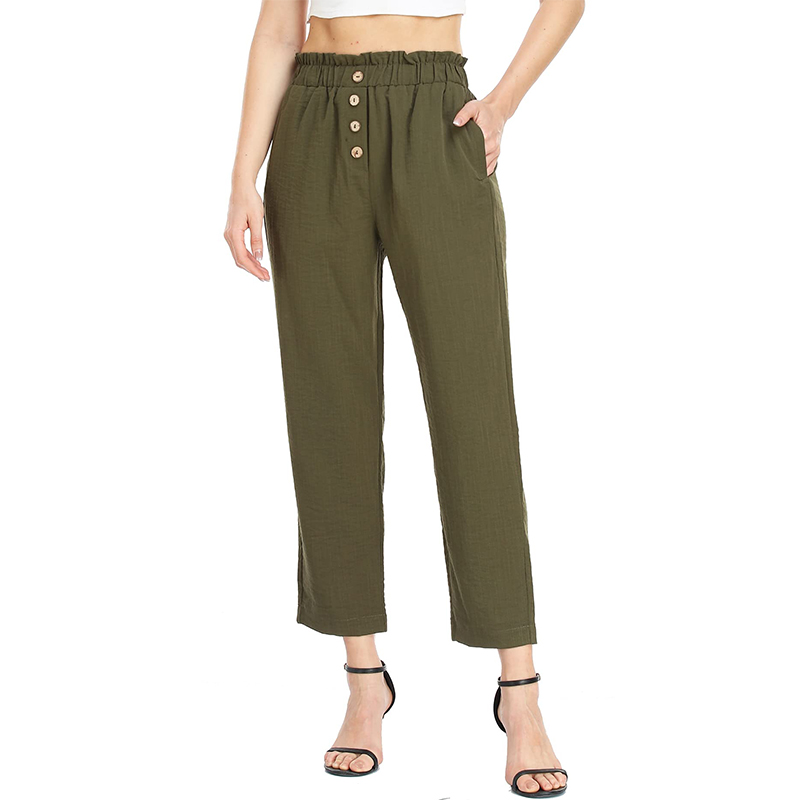 Women's Crop Linen Pants Elastic