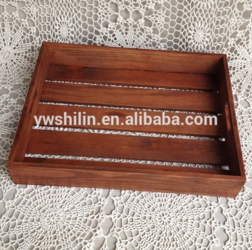 New design 100% handmake FSC wooden serving tray with handles