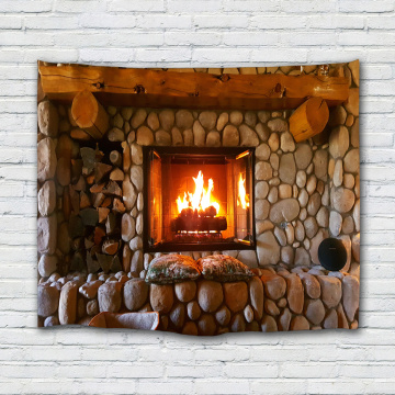 Cobblestone Fireplace Wall Tapestry Nature Tapestry Wall Hanging Polyester 3D Print Tapestry for Livingroom Bedroom Home Dorm De