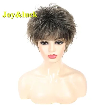 African Ladies Hair Wigs for Black Women Wholesale Wigs With Bangs Black Ombre Blonde Natural Straight Short Synthetic Hair Wigs