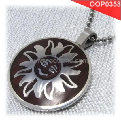 Wood inlay round pendant sun king jewelry