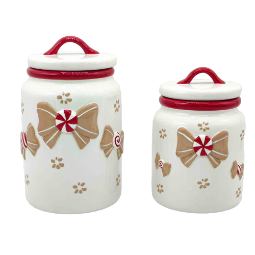 Tarro de cubiertos navideños con lazo