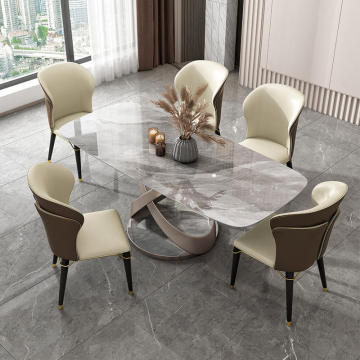 MAXKY Light Luxury Marble Dining Table Set with 8 Chairs for Elegant Living Room
