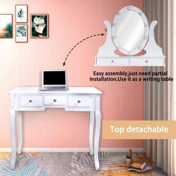 Makeup Dressing Table and Cushioned Stool Set