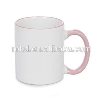 MEIKEDA 11oz sublimation mug with Pink Rim&Handle For Heat Transfer printing