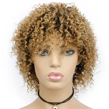 Afro Kinky Curly Wig Human Hair With Bang Brazilian Pixie Curly Short Wigs Blonde Perruque Afro Human Hair Wigs