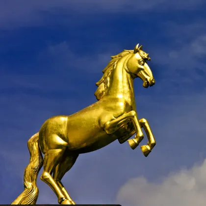 Decorative giant copper golden fat horse statue