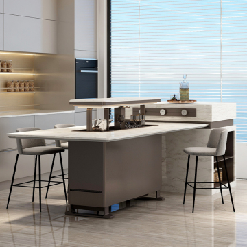 Luxe moderne eilandtafel met koelkast, vriezer en wijnkoeler