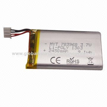 Li-polymer Battery Pack, 2,450mAh, with Special PCBM, JST PHR-4 Connector, RoHS Certified