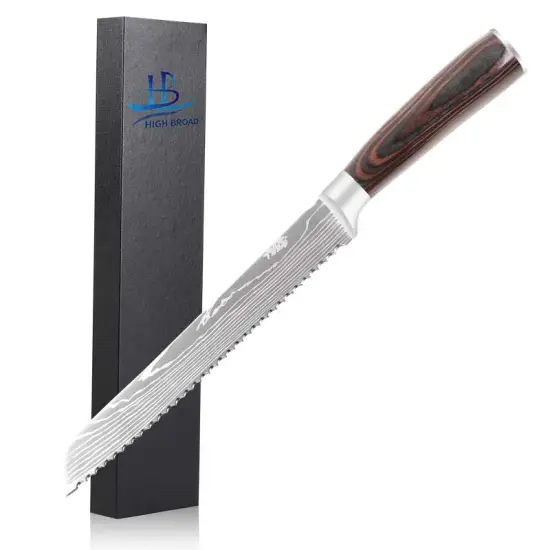 Professional 8 Inch Serrated Bread Knife with Gift Box: Perfect Kitchen Tool for Bakers and Culinary Enthusiasts