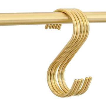 Metal S-Shaped Hooks in Brass Material: Double Hooks for Hanging