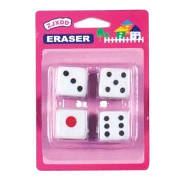 Dice eraser set, contains various shape erasers, customized designs are accepted