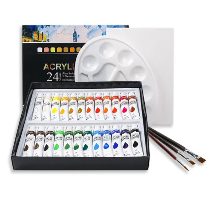 Artist Quality Acrylic Paint Set - 24 Colors Rich Pigments for Art Supplies