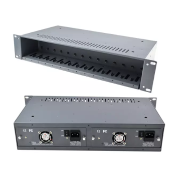 14 Slots Netlink Fiber Optic Transceiver Rack HTB-14AC/D 2U Dual Power Supply Media Converter Rack