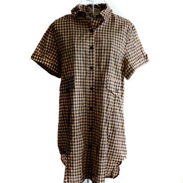 Women's short-sleeve checked shirt, made of 100% cotton, OEM orders are welcome