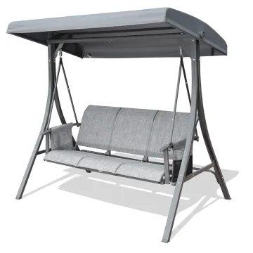 Outdoor Durable 3 Person Patio Swing Chair with Adjustable Canopy and Side Pockets for Porch