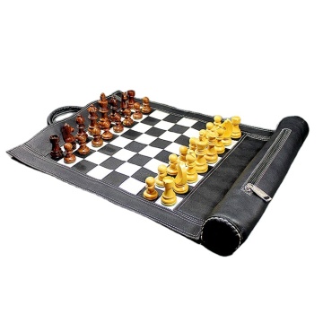 Leather Travel Chess Set with Roll-Up Board and Case