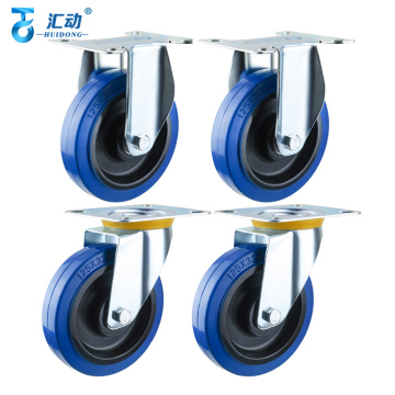 Medium 4/5 Inch Blue Industrial Elastic Rubber Caster: Trolley, Trailer, Pull Cart, and Furniture Wheel with Universal Brake