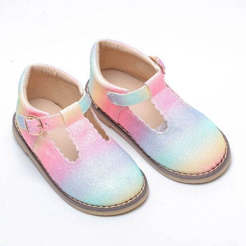 Scarpe con barra a T per bambina in pelle arcobaleno