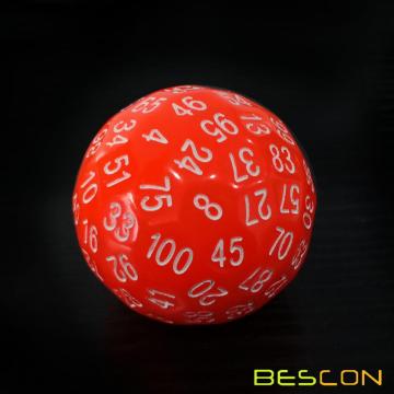 Bescon Glowing Polyhedral 100 Sides Dice Cerise Red, Luminous D100 Dice, 100 Sided Cube, Glow in Dark D100 Game Dice