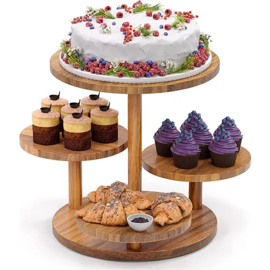 High-Quality 4 Tier Round Wooden Cake Stand Set for Birthday Parties