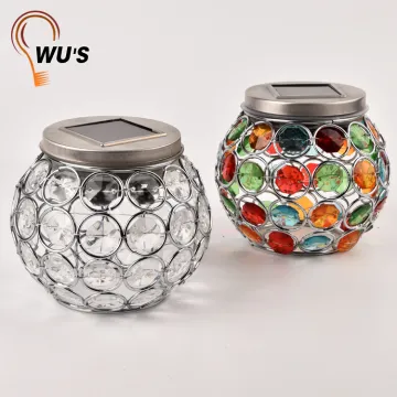 Wholesale Cheap price hot garden crystal plastic metal decoration outdoor solar jar light solar crystal lamp
