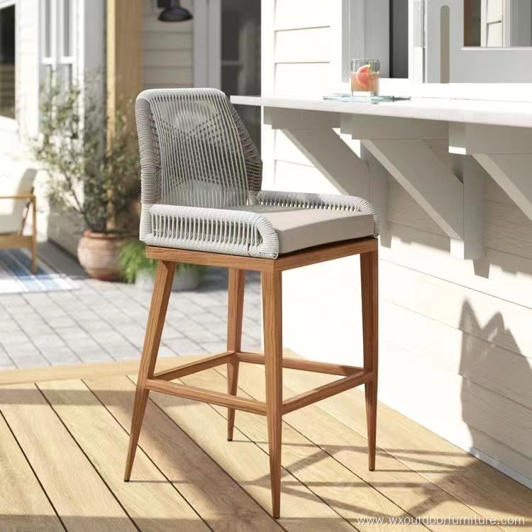 Wooden Coffee Cafe Shop Armrest high Kitchen Restaurant Dining Wood Bar Counter Stool with Rope Seat