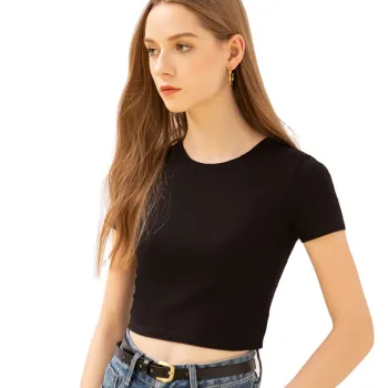 High Quality Elastic Custom OEM Logo O Neck Cotton T-Shirt for Women