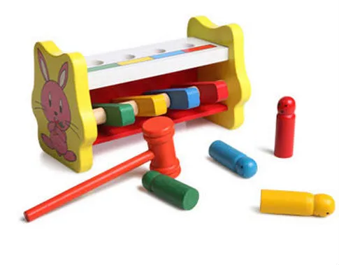 Baby Wooden Rabbit Hammer Bench -Knock the mouse.