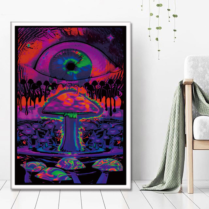 Trippy Visual Mushroom Mind Education Posters and Print Psychedelic Magic Black light Wall Art Canvas Painting Home Decor