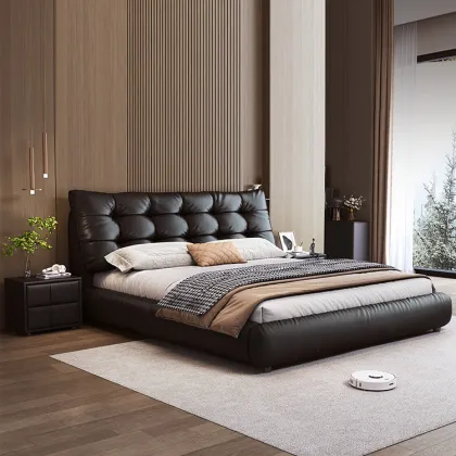 Modern Italian Luxury Double Bed Soft Leather