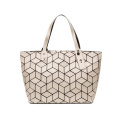 Unique design splicing water cube diamond lattice PU leather geometric tote bag for women