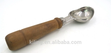 stainless steel ice cream spoon with wooden handle