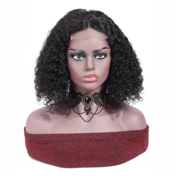 Shmily Swiss Lace Front Closure 4*4 Human Hair Short Curly Bob Wigs Peruvian Wholesale Virgin Human Hair Wig With Kinky Curls